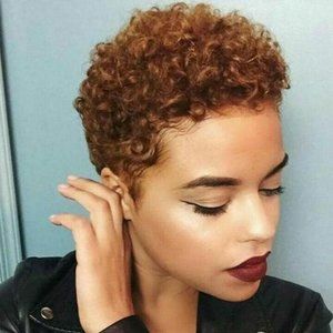 Afro Women Short Brown Full Curly Hair Synthetic Pixie Cut Cosplay Wig